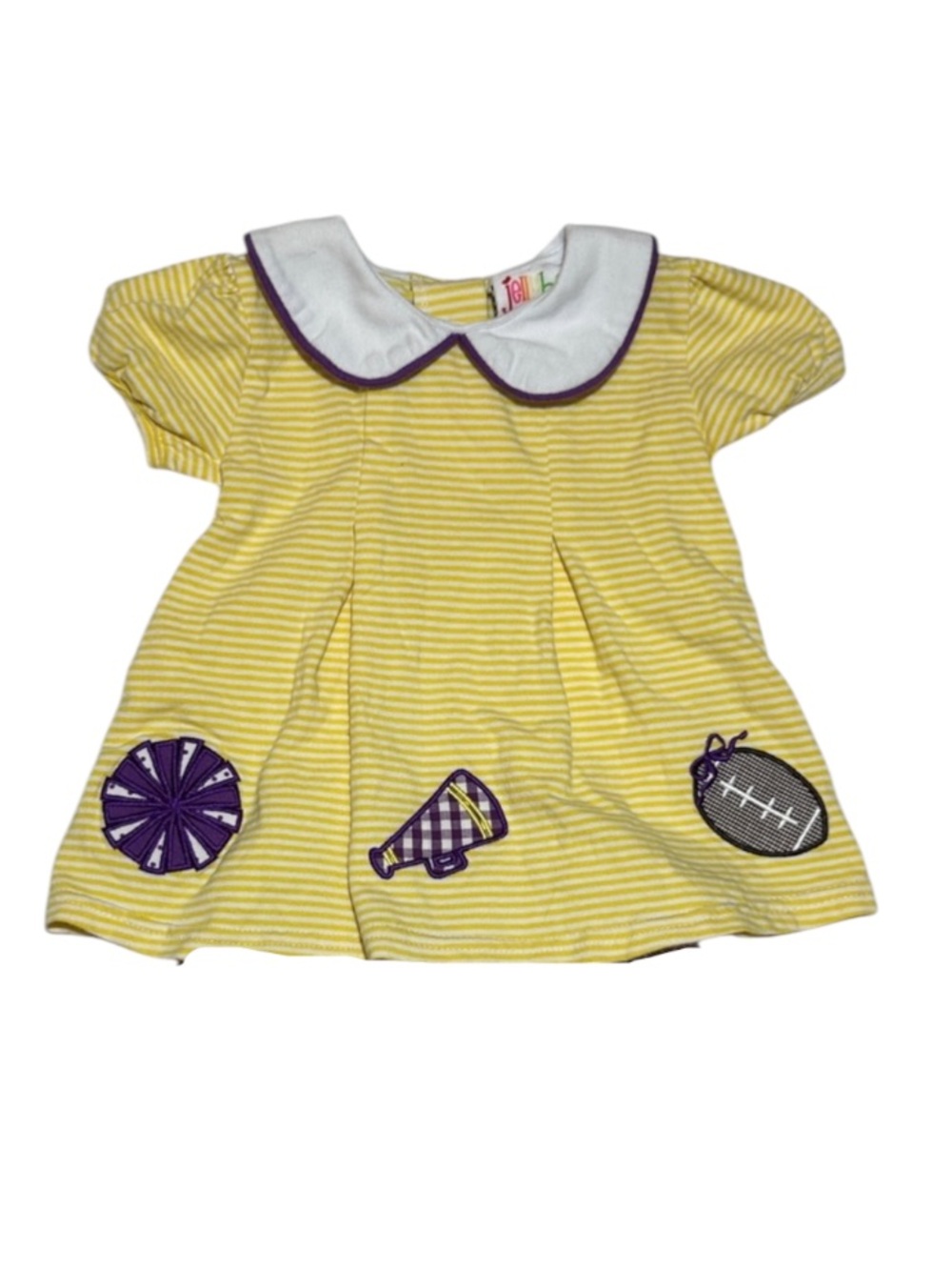 EUC JellyBeans Yellow Stripe with purple cheer & football 6m